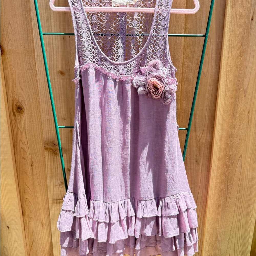 A'Reve Ruffled Tiered Purple and Pink Sundress